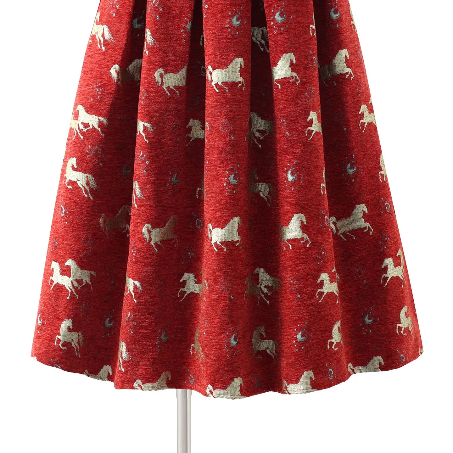 High Quality New Year Red Autumn Winter Vintage Jacquard Mid-long Women A-line Skirt Elegant High Waist Lady Casual Puff Skirts