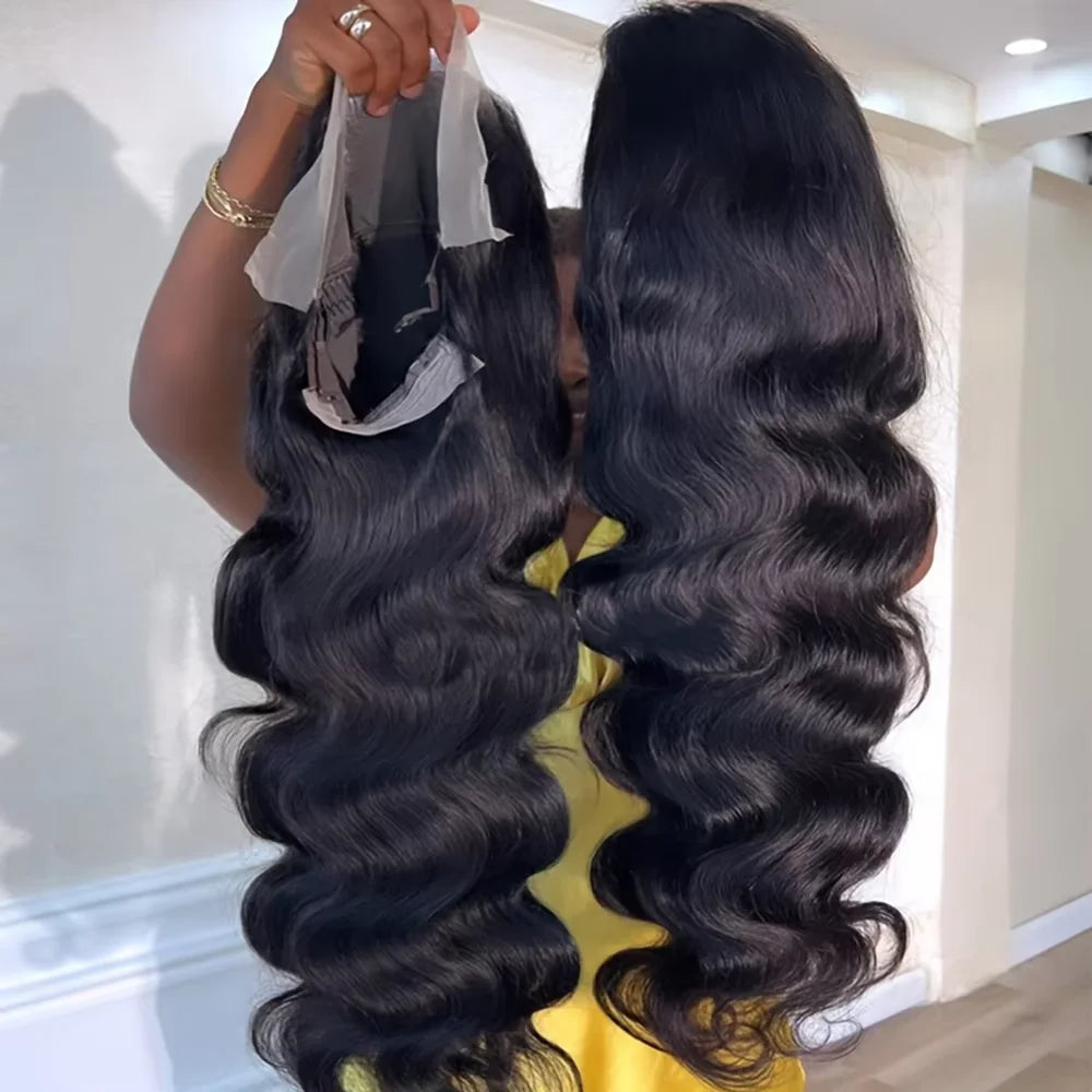 High Definition Transparent 34 Inch Body Wave Lace Front Wig for Women