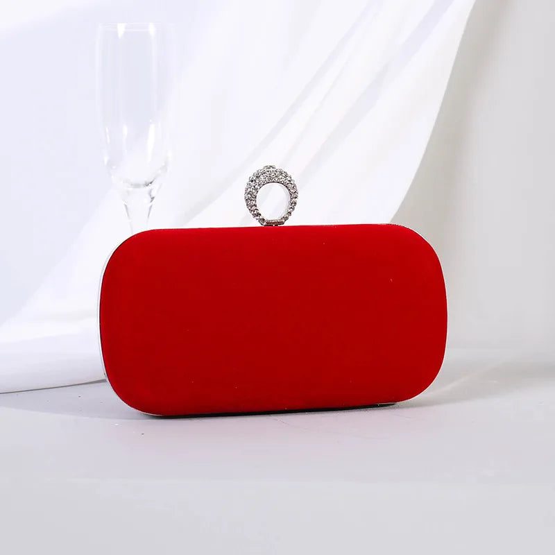 Velvet Rhinestone Chain Strap Evening Clutch Bag for Women