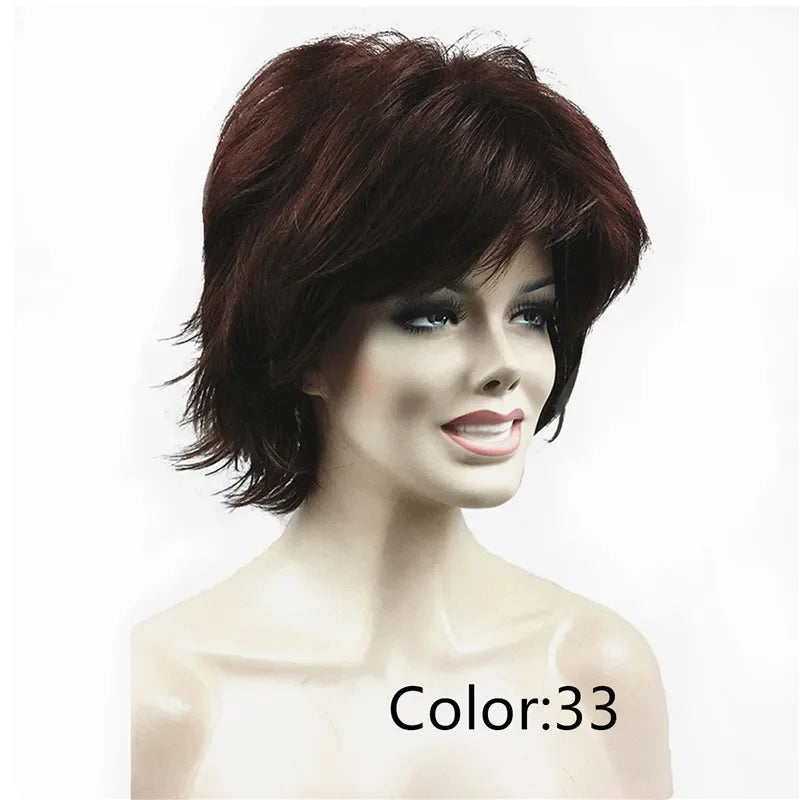 Fluffy Short Straight Layered Blonde Synthetic Wig For Women
