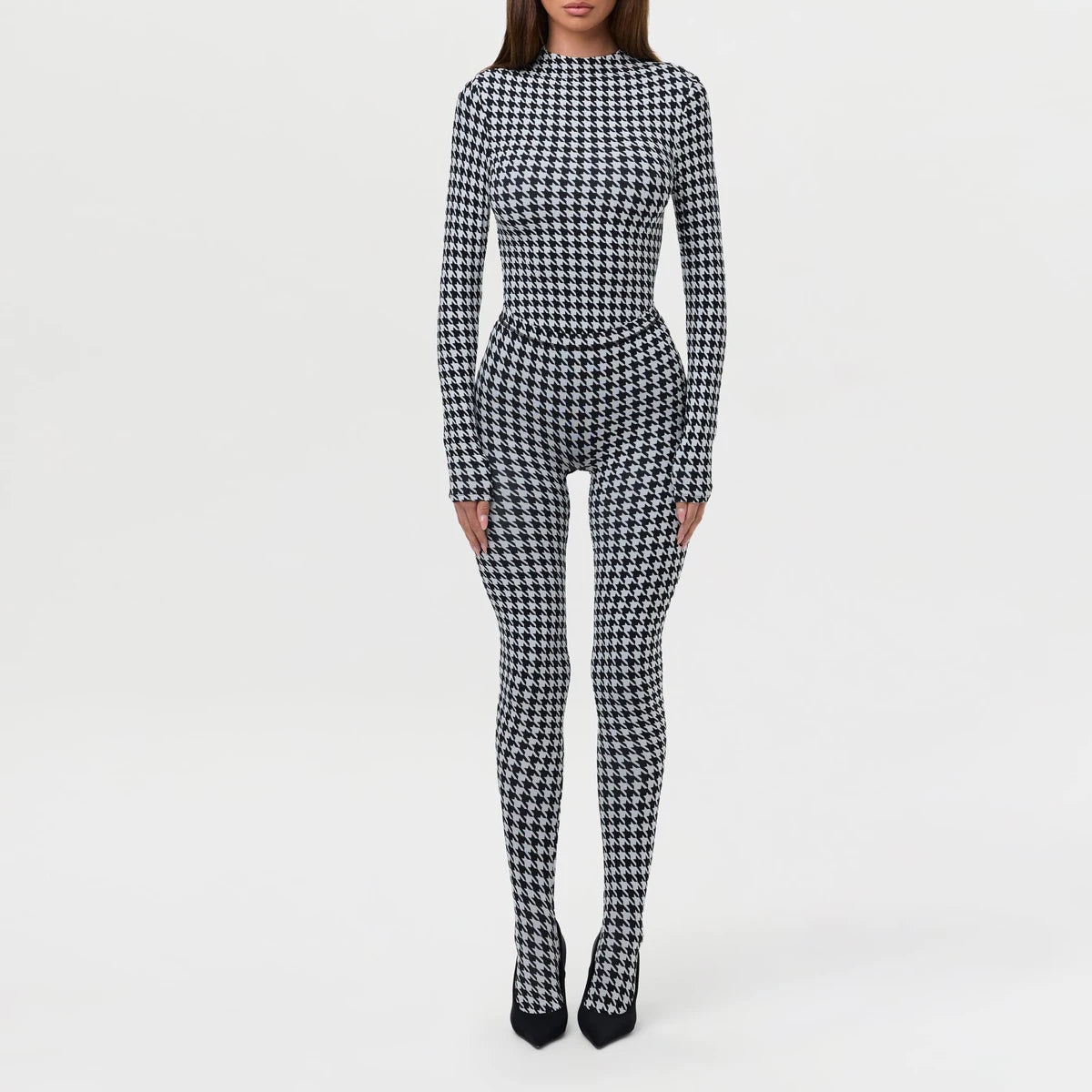 Printed High Neck Long Sleeve Slim Fit Jumpsuit for Women