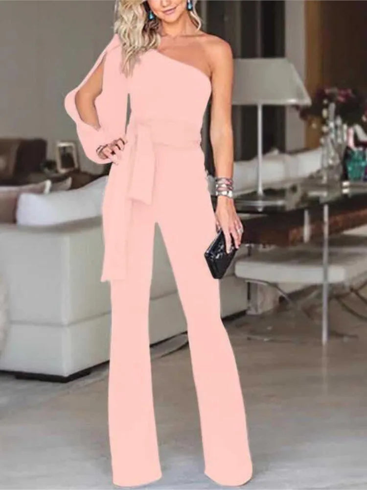 Elegant Slim-Fit One-Sleeve Party Jumpsuit for Women