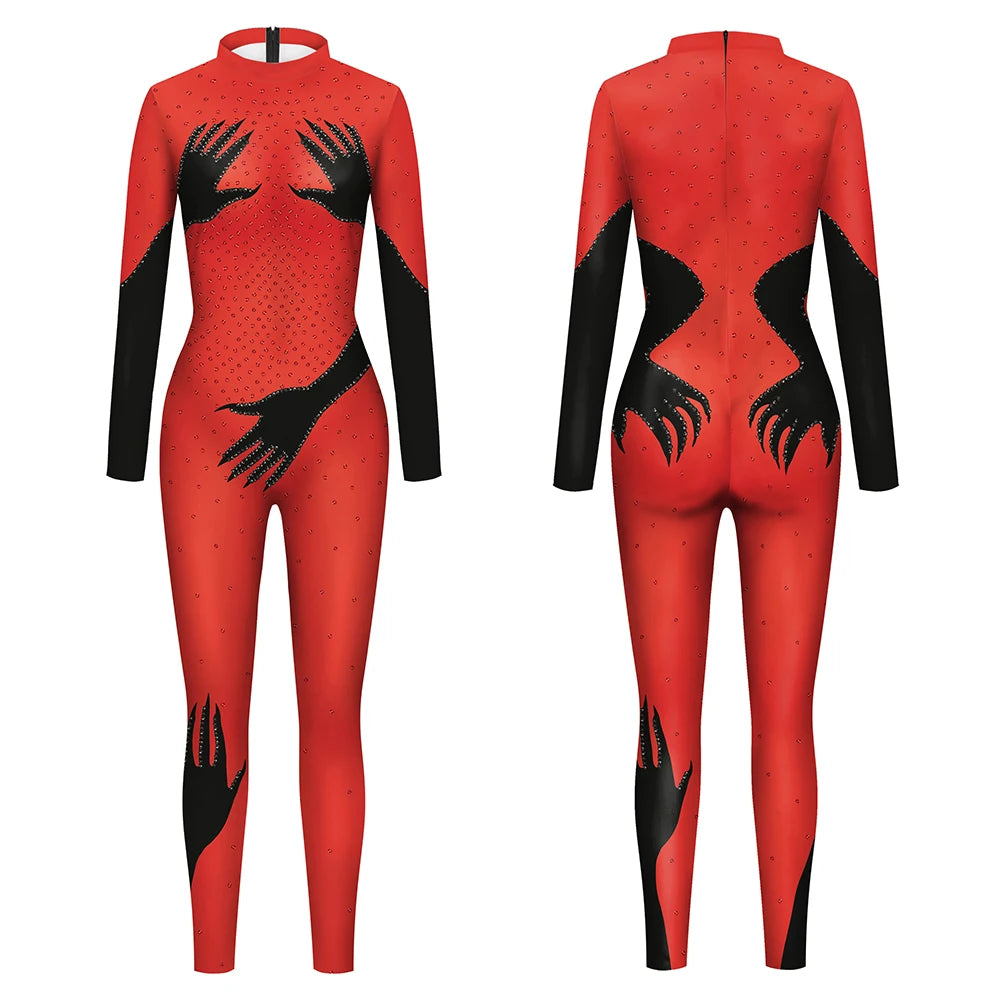 Elegant Skin Color Rhinestone Print Jumpsuit for Women