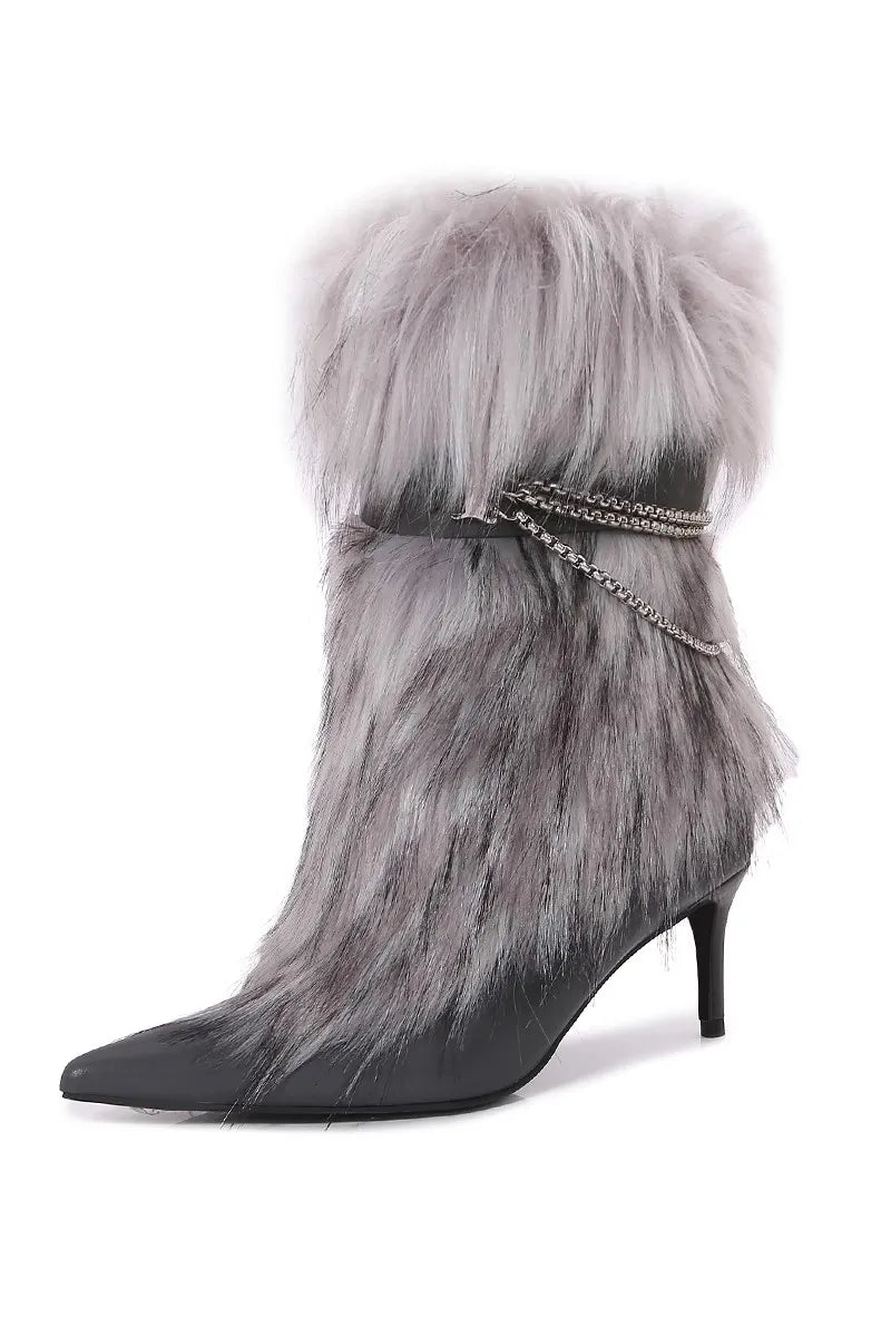 Fuchsia Faux Fur Buckle Ankle Boots