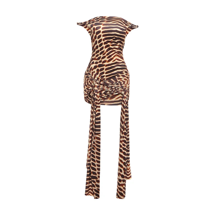 Tiger Stripe Print Bodycon Mini Dress With Tassel Detail for Women