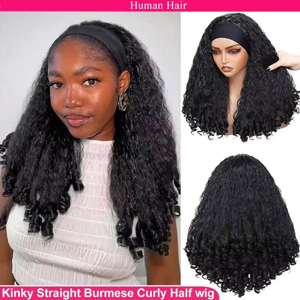 Glueless Kinky Straight Human Hair Half Wig For Women