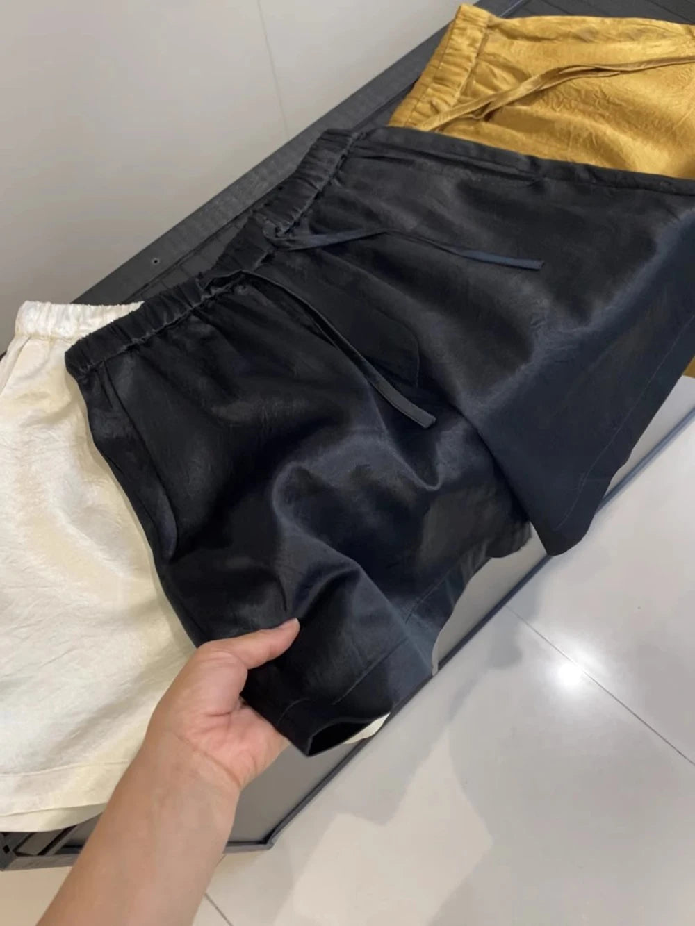 Loose Fit Elastic Waist Satin Texture Casual Shorts for Women