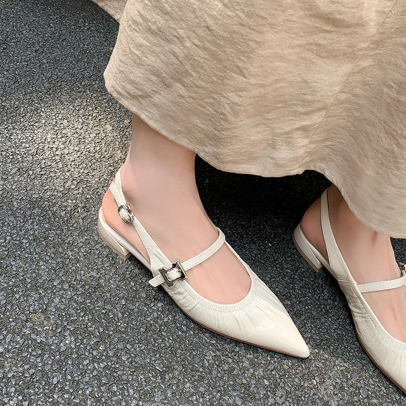 Genuine Leather Pleated Closed Toe Sandals for Women