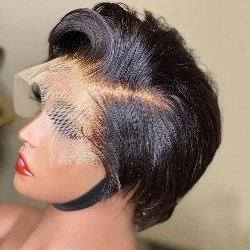 Wig HD Transparent Lace Front 13x4 Pixie Cut Bob Indian Hair Pre Plucked 200 Density