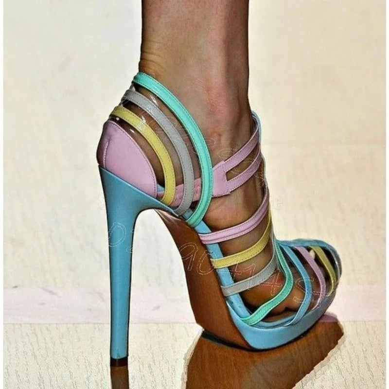 Colorful Strappy Cutout Pointed Toe Sandals for Women