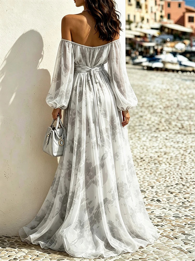 Floral Off Shoulder Hollow Out Maxi Dress for Women