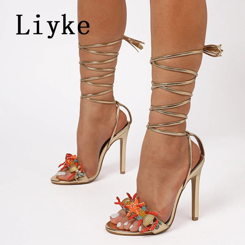 Open Toe High Heel Tassel Ankle Strap Sandals for Women