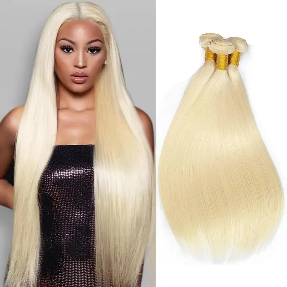 Straight Blonde Remy Human Hair Weave Bundles For Women