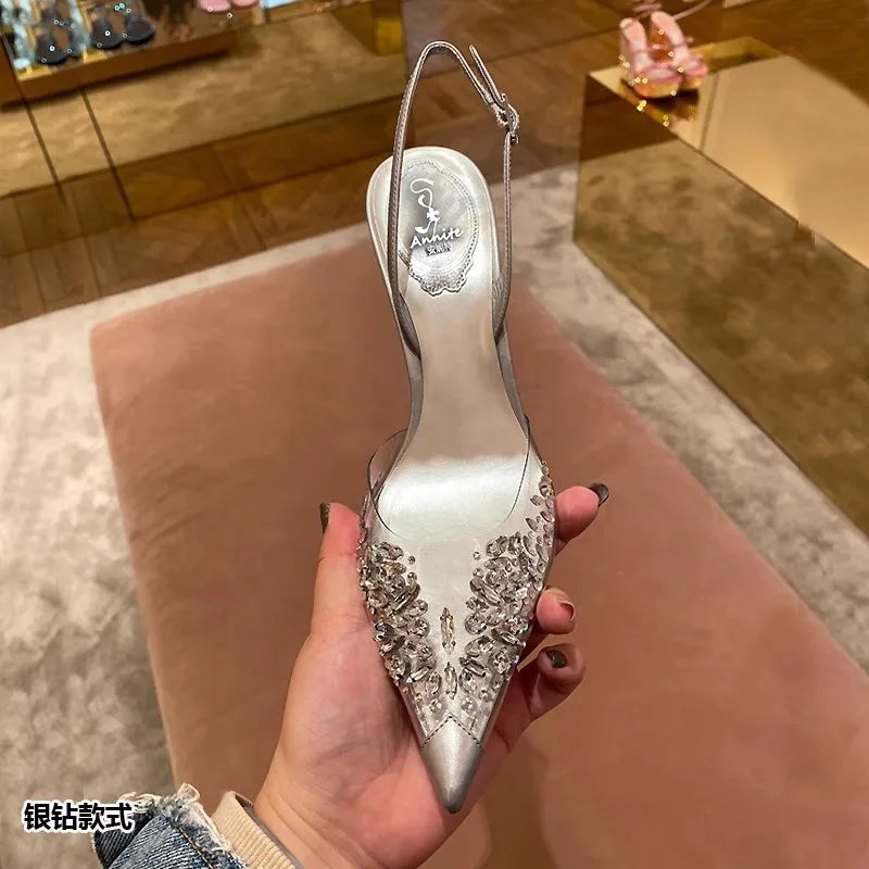 Rhinestone Pointed Toe Transparent Sandals for Women