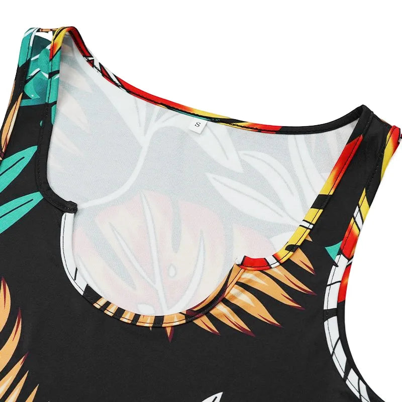 Print Slim Sleeveless Cropped Top Midi Two-Piece Set for Women