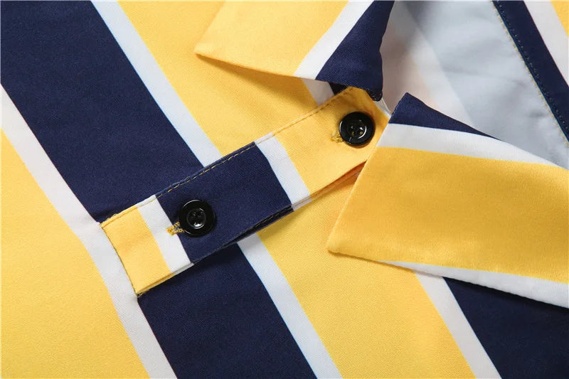 Vibrant Yellow Striped Patchwork Mini Dress for Women