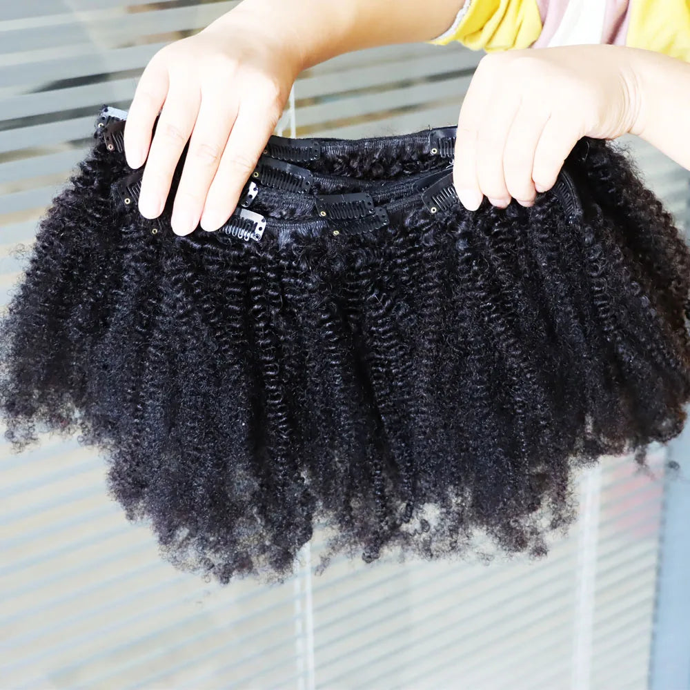 4C Afro Kinky Curly Clip In Human Hair Extensions for Women