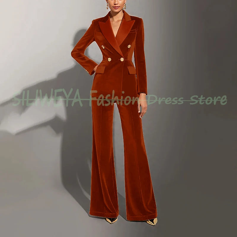 Double Breasted Velvet Suit Set
