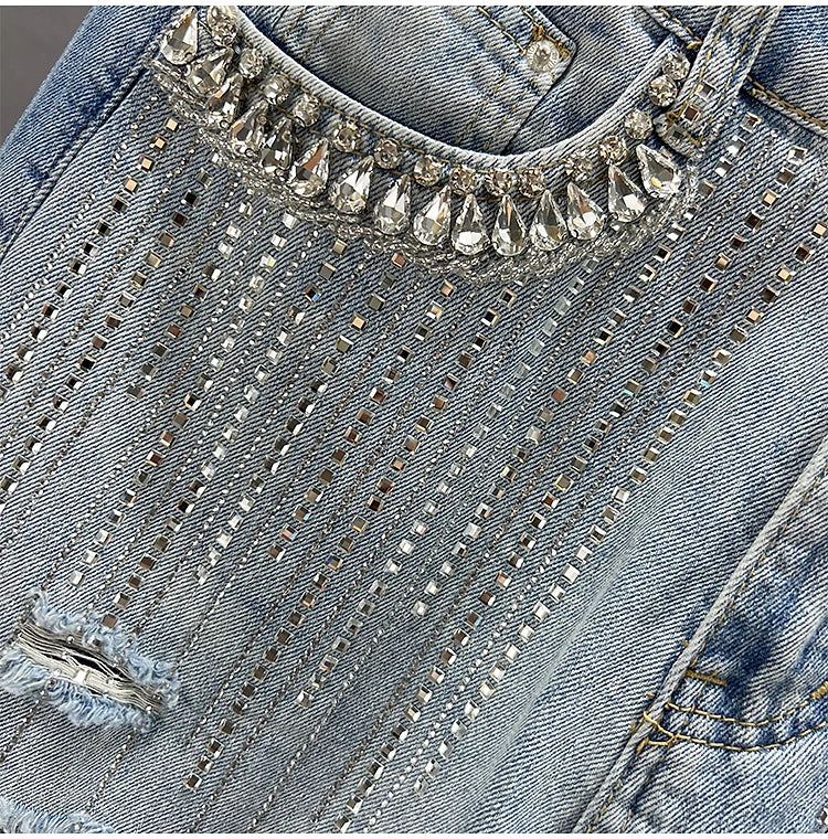 High Waist Wide Leg Jeans Women's Summer New Sle Diamond Embellied Hong Kong Sle Loose Fit Slimming Long Pants