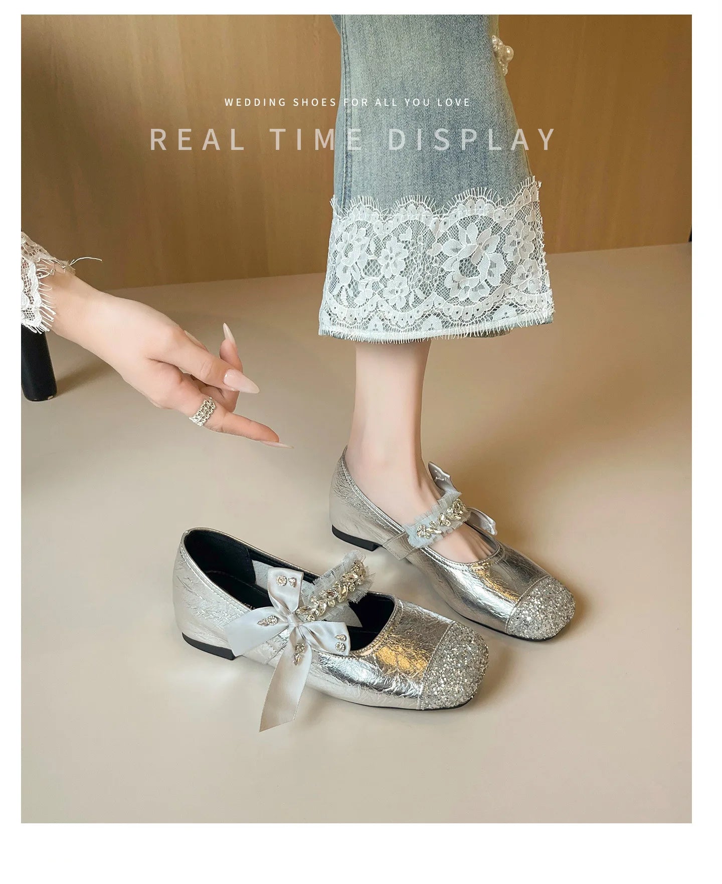 Elegant Rhinestone Bowknot Mary Jane Flats For Women