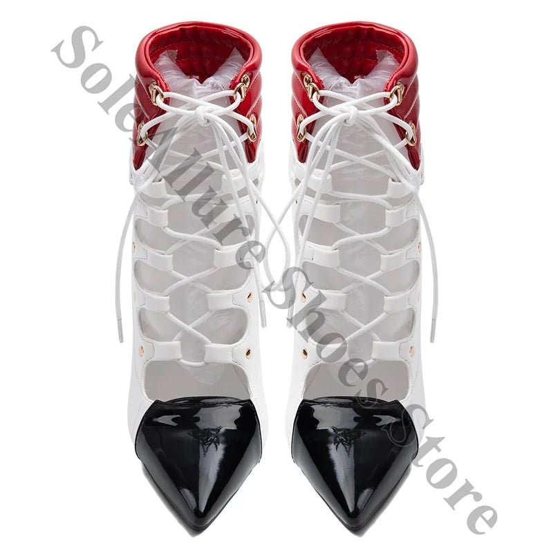 Patent Crisscross Lace Up High Heel Ankle Boots for Women