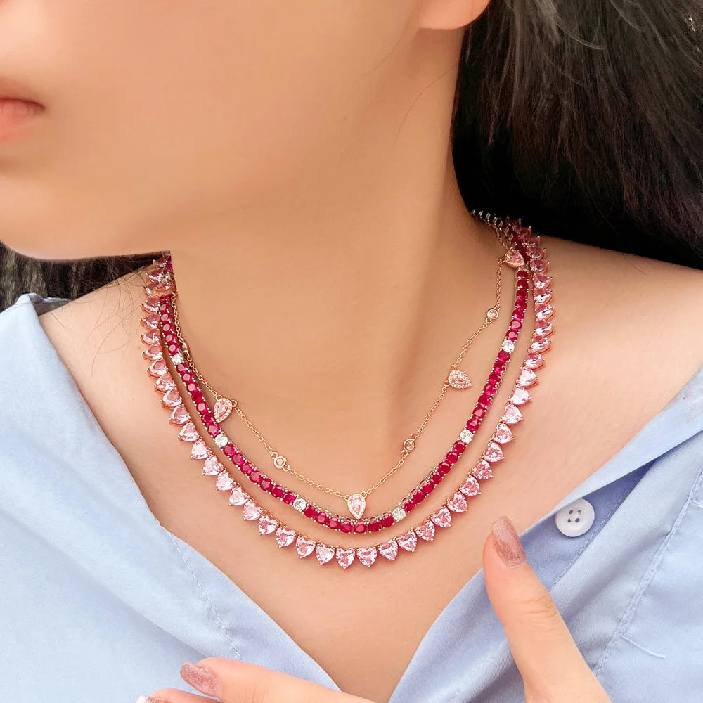 Fuchsia Cubic Zirconia Tennis Necklace