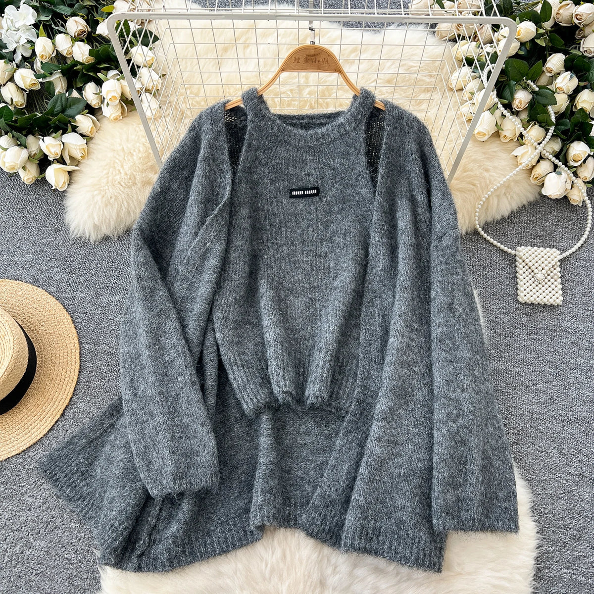 Long Sleeve Cardigan and Knit Tank Top Set for Women