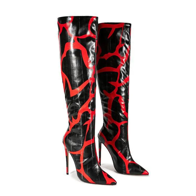 Fashion Stretch Back Zipper Stiletto Pointed Toe Knee High Boots for Women