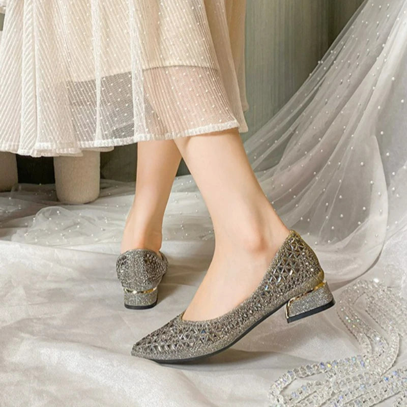 Sparkling Rhinestone Pointed Toe Ballet Flats for Women