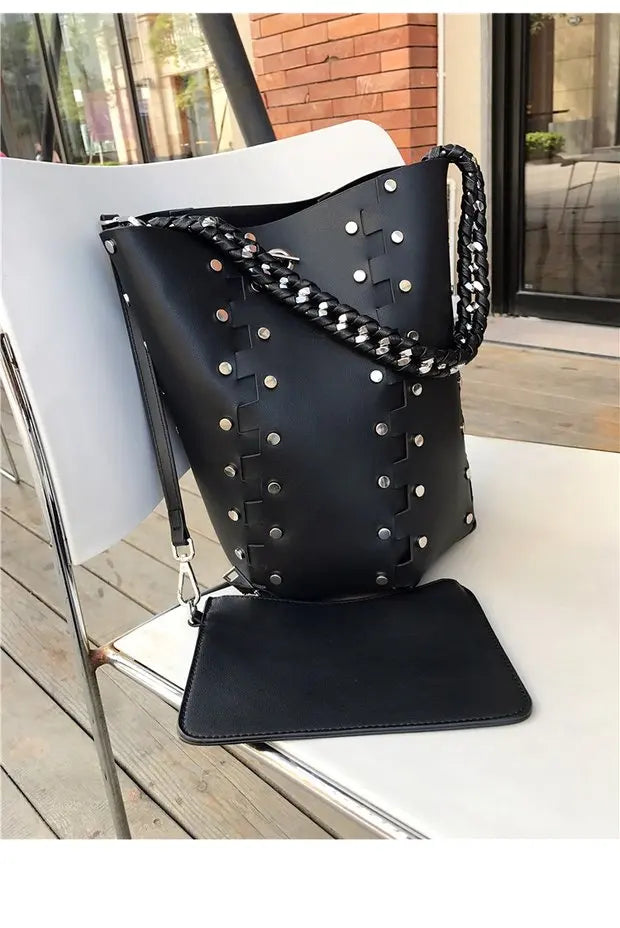 Original Designer Brand Chain Bucket Bag New Handbag Rivet Shoulder Bags for Women Сумка Женская