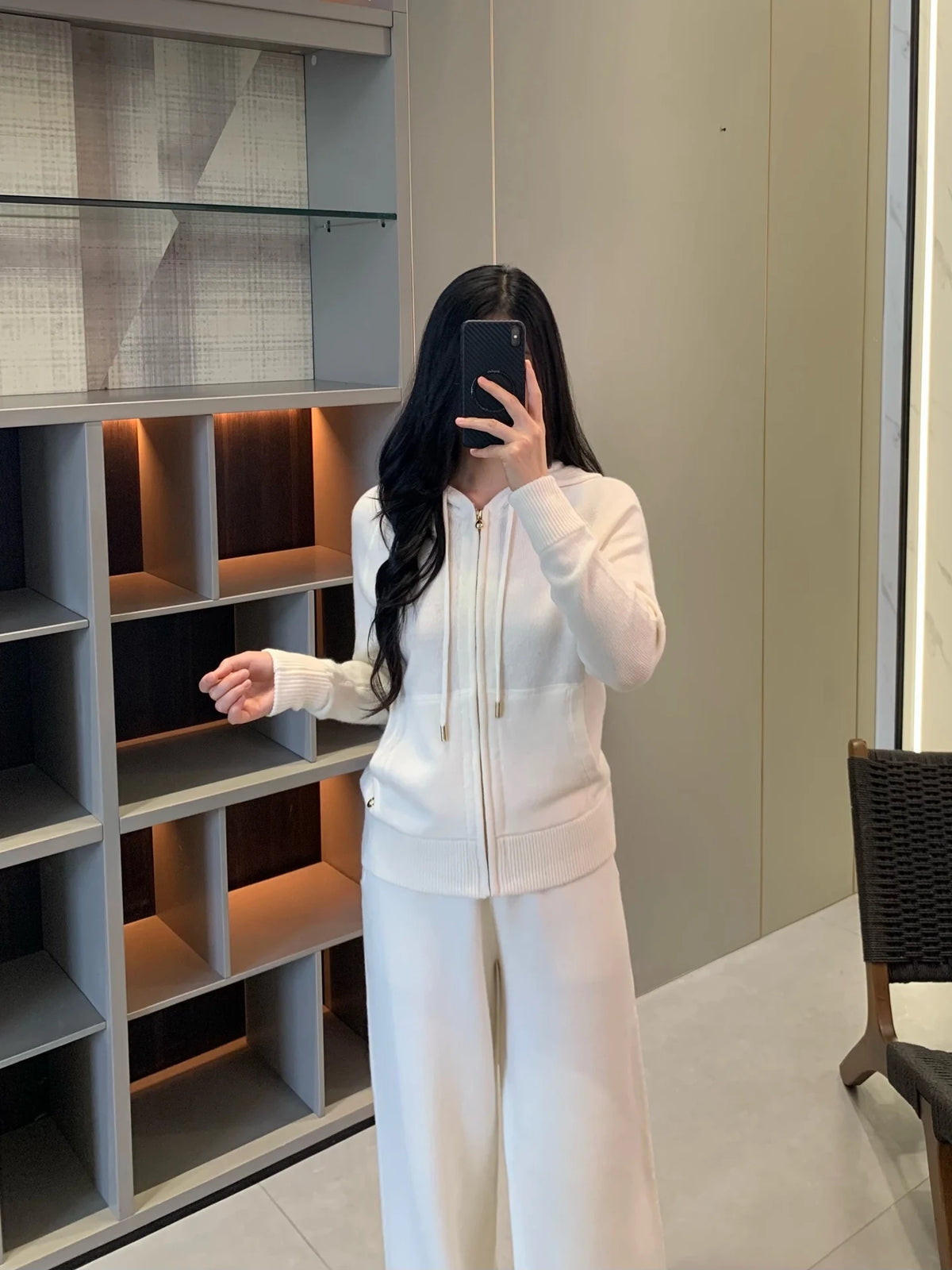 Hooded Knit Two Piece Set With Elastic Waist Pants For Women