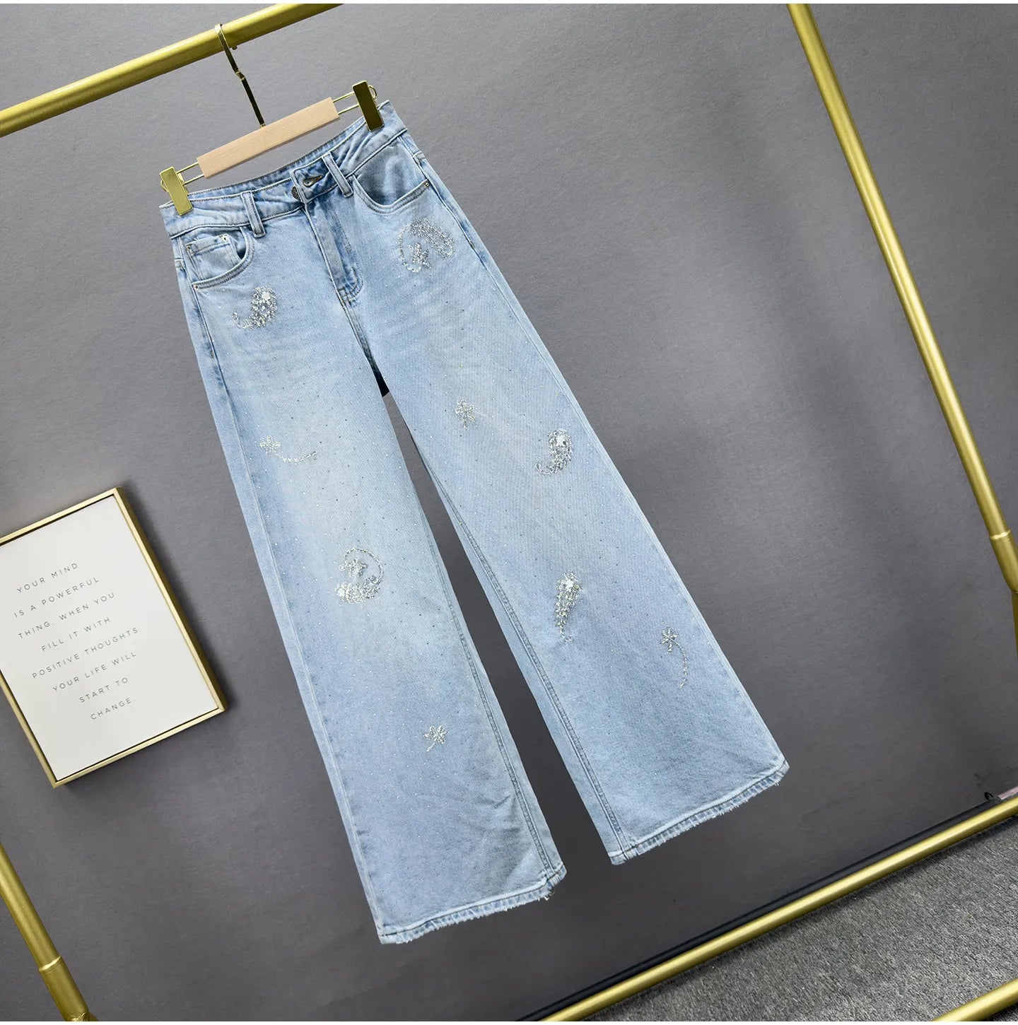 Heavy Hot Diamond Denim Loose Pants Women's 2026 Spring New Fashion High Waist Loose Slimming European Goods Long Mop Pants