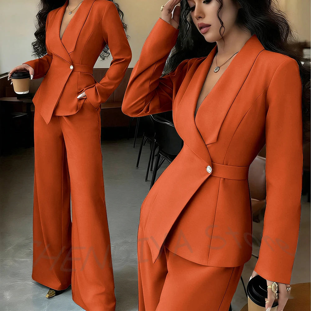 Elegant Office Lady Professional Suit Two Pieces Classic Shawl Lapel Single Button Outfit High Quality Women's Tailored Set
