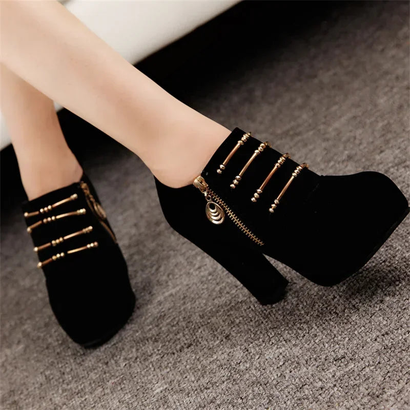Elegant Lace Up Zip Square Heel Ankle Boots For Women
