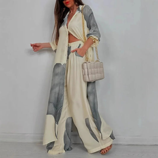 Patchwork Print Top Two-Piece Set
