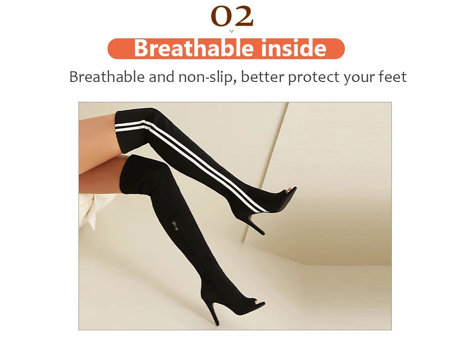 Elastic Stiletto High Heel Knee-High Dance Boots for Women
