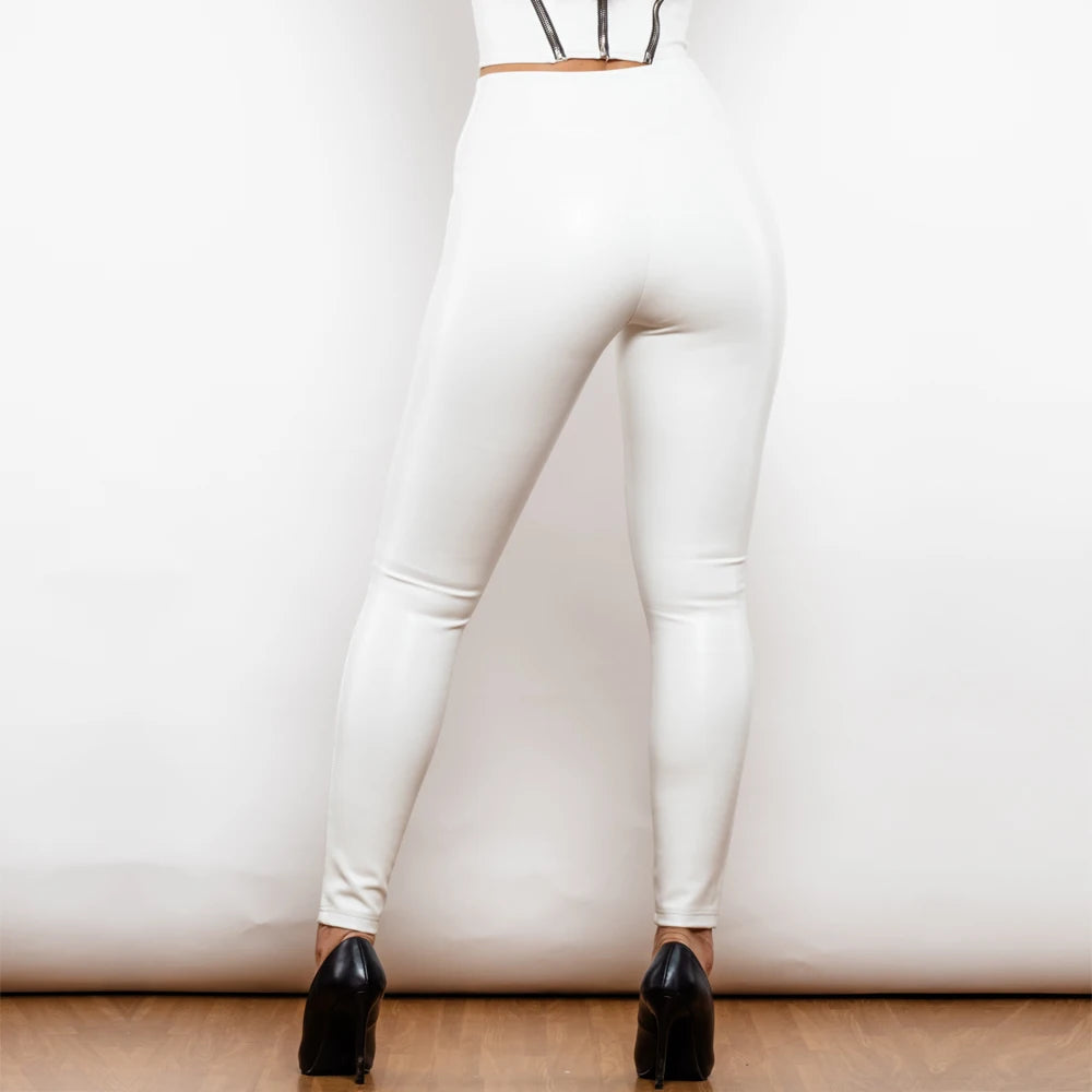 Slim Fit V Shape Faux Leather Ankle Leggings for Women