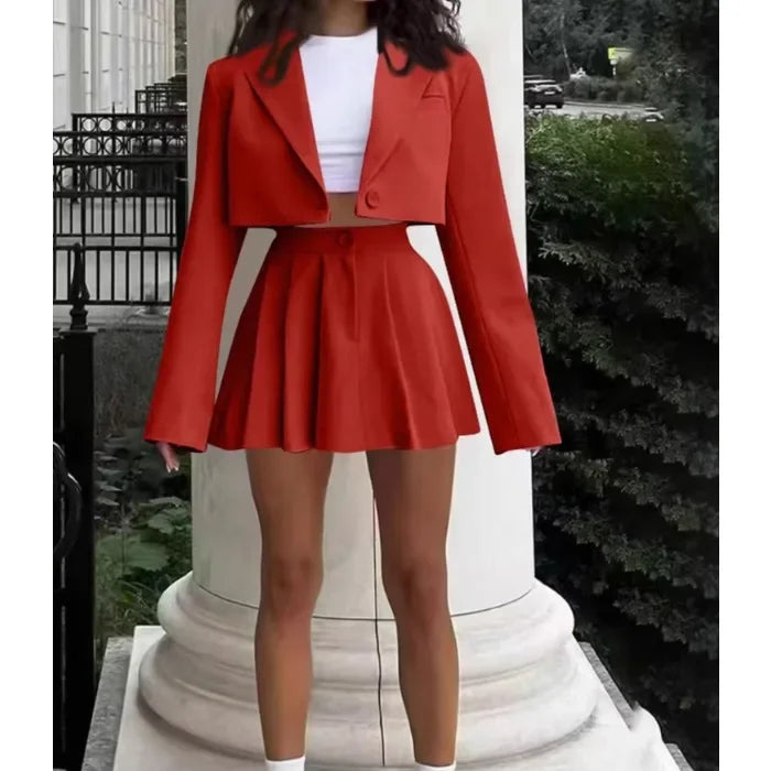 Cropped Blazer And Pleated Mini Skirt Set for Women