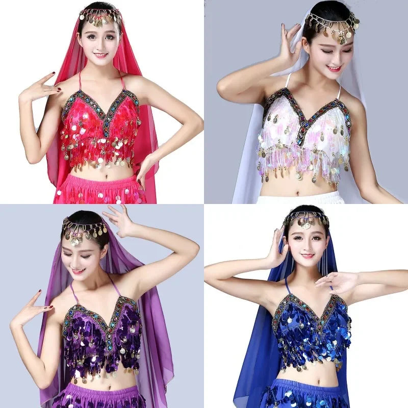 Shiny Colored Sequin Diamond Halter Crop Top for Women