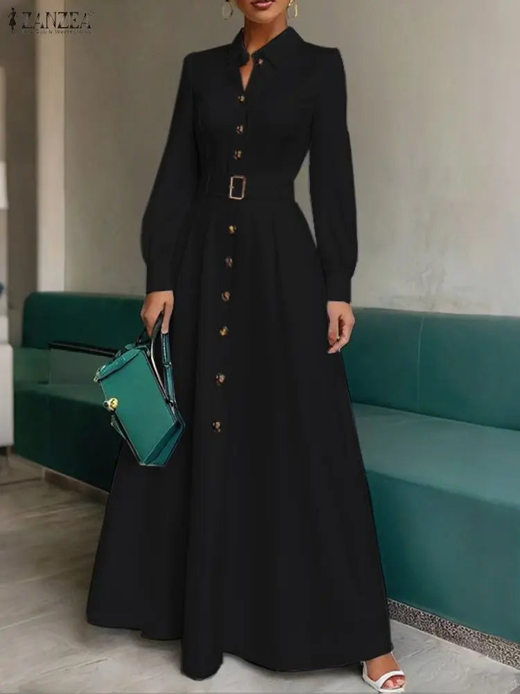 Belted Button Up Maxi Shirt Dress