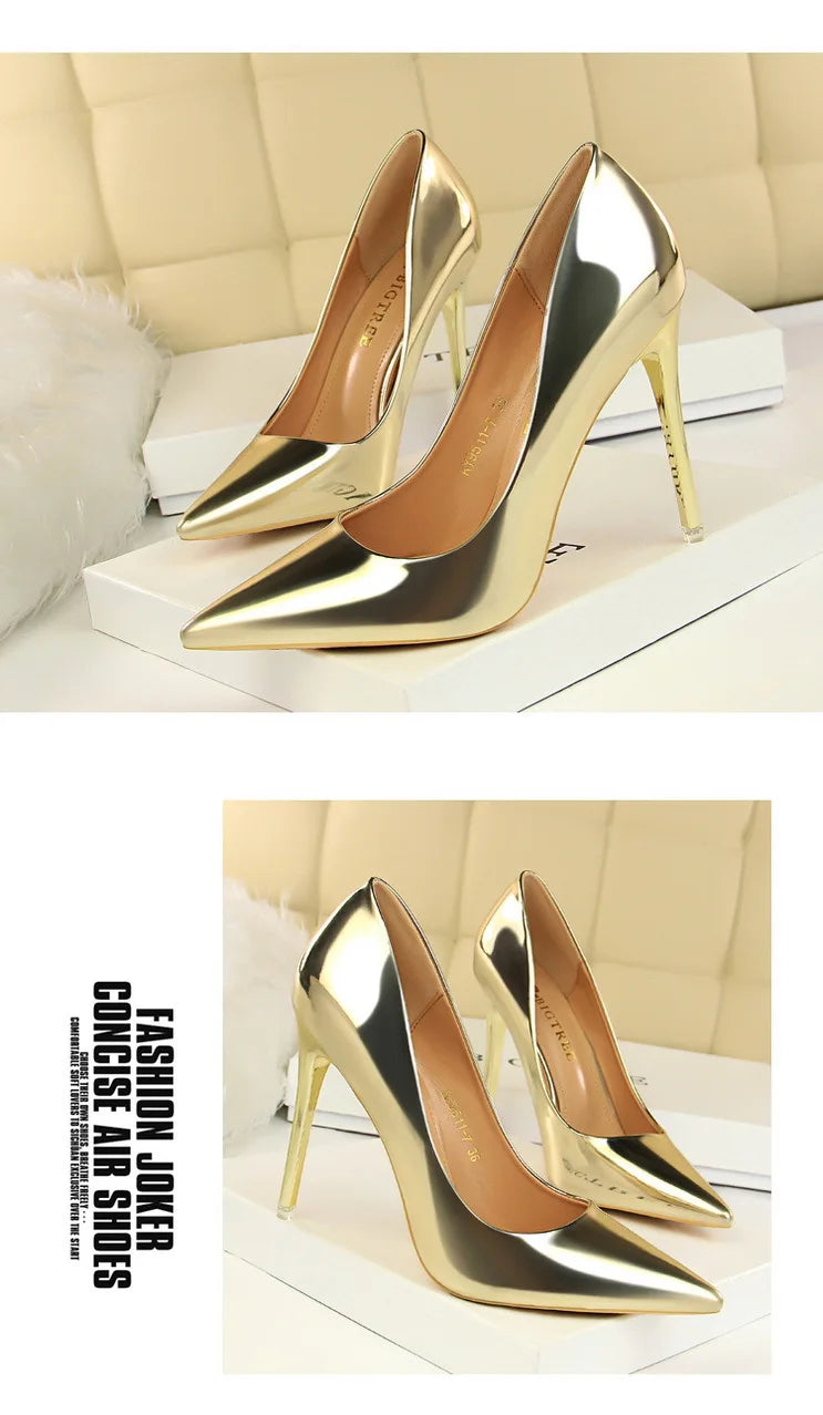 Classic Patent Leather Stiletto High Heel Pumps for Women