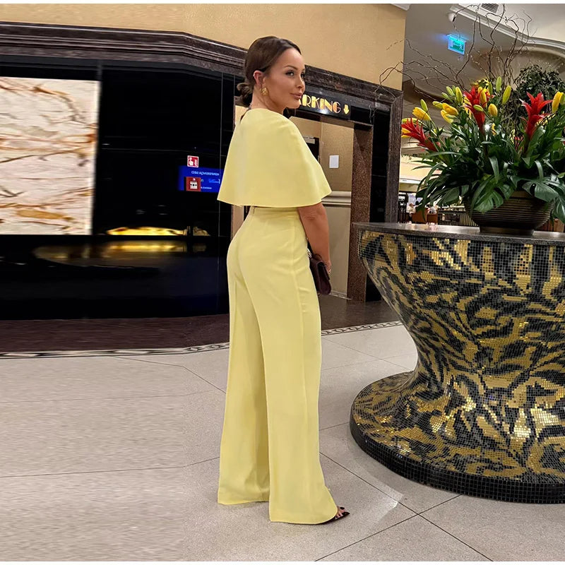 Elegant Wide Leg Pants And Blazer Three Piece Set For Women