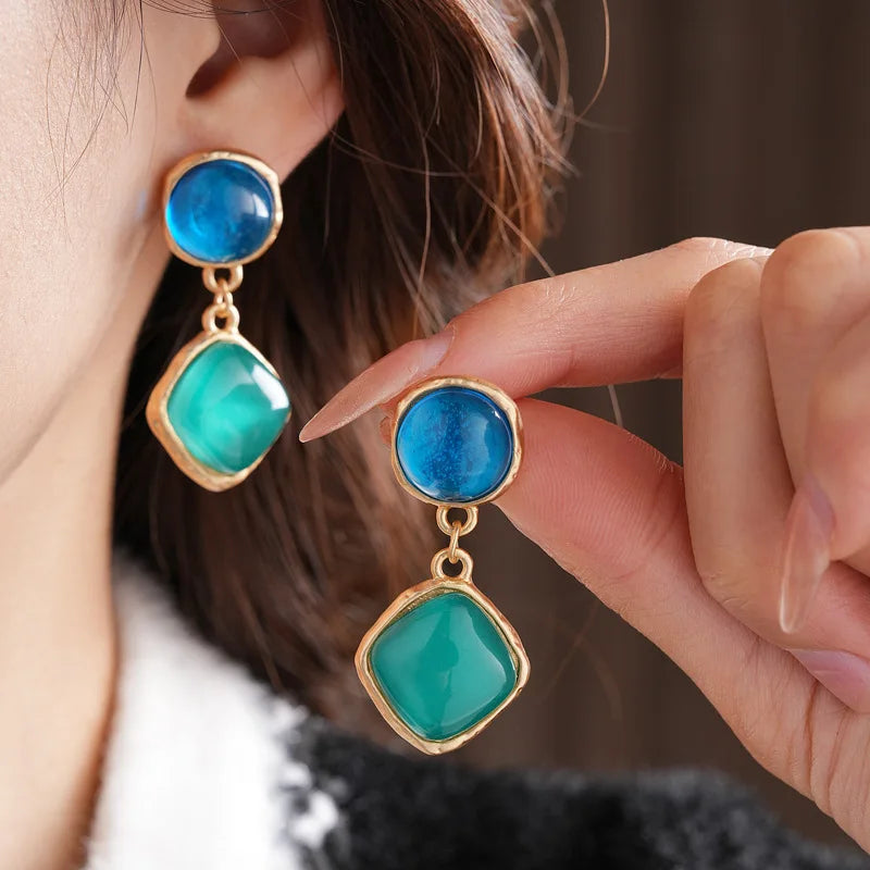 Vintage Geometric Resin Drop Earrings