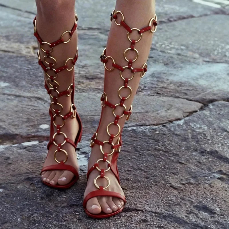 Black Open Toe Gladiator Sandals with Side Zipper for Women
