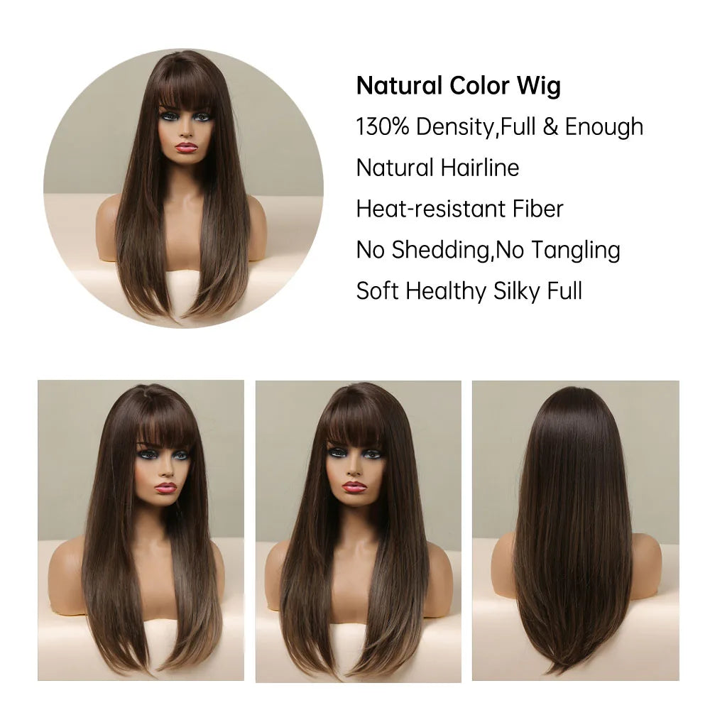 Heat Resistant Long Straight Ombre Bangs Wig for Women