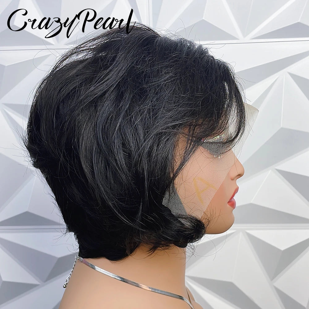 Short Straight Human Hair Lace Frontal Wig for Women