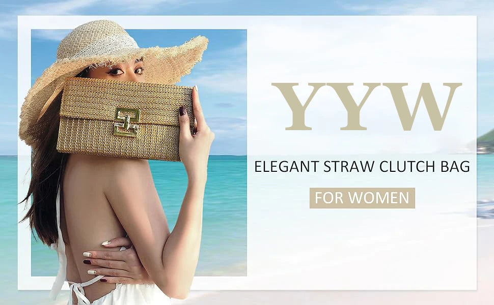 Straw Envelope Evening Party Handbag Fashion Women Weave Pattern Gold Clutch Messenger Purses Lady Daily Commuting Wallet Bags