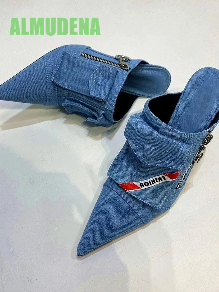 Denim Wrapped Thin High Heel Pointed Toe Pumps For Women
