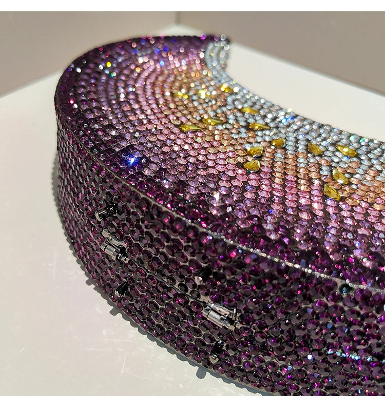 Moon Shaped Diamond Evening Bag with Watermelon Rhinestones for Women