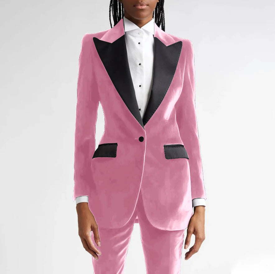 Classic Black Flannel Two Piece Business Suit For Women